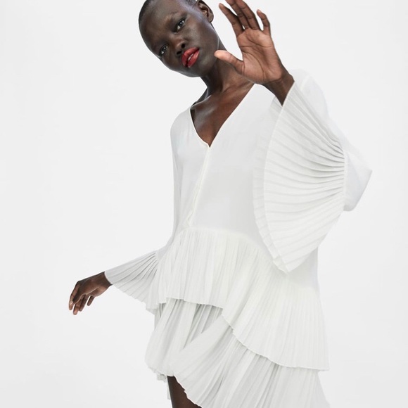COPY - Zara chiffon pleated dress WHITE - Picture 1 of 3